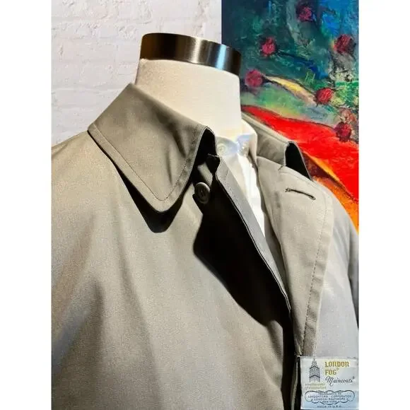 Vintage London Fog Mens 40L Khaki Tan Full Length Trench All Weather Rain Coat - Picture 3 of 15
